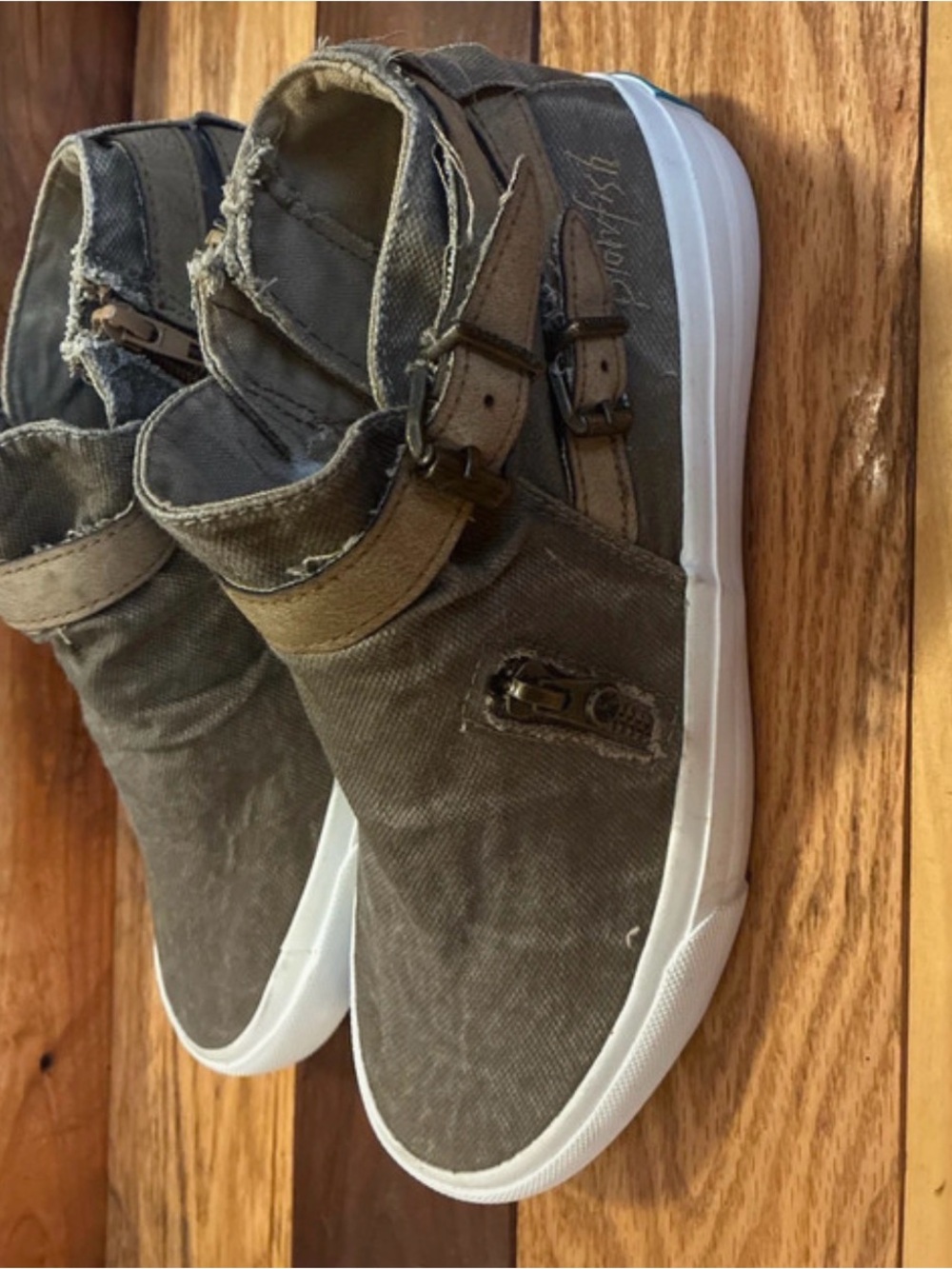 Blowfish Malibu Olive Canvas High-Top Sneakers with White Sole and Buckle